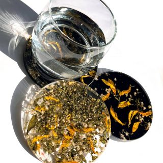 Sunflower black coasters set