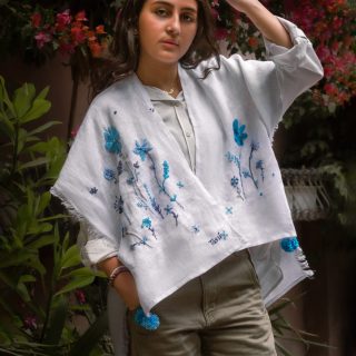 White Pure Linen Poncho