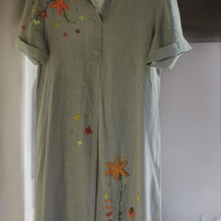 Floral Khaki Linen Dress