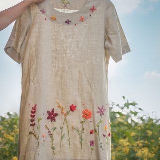 Floral Beige Linen Dress