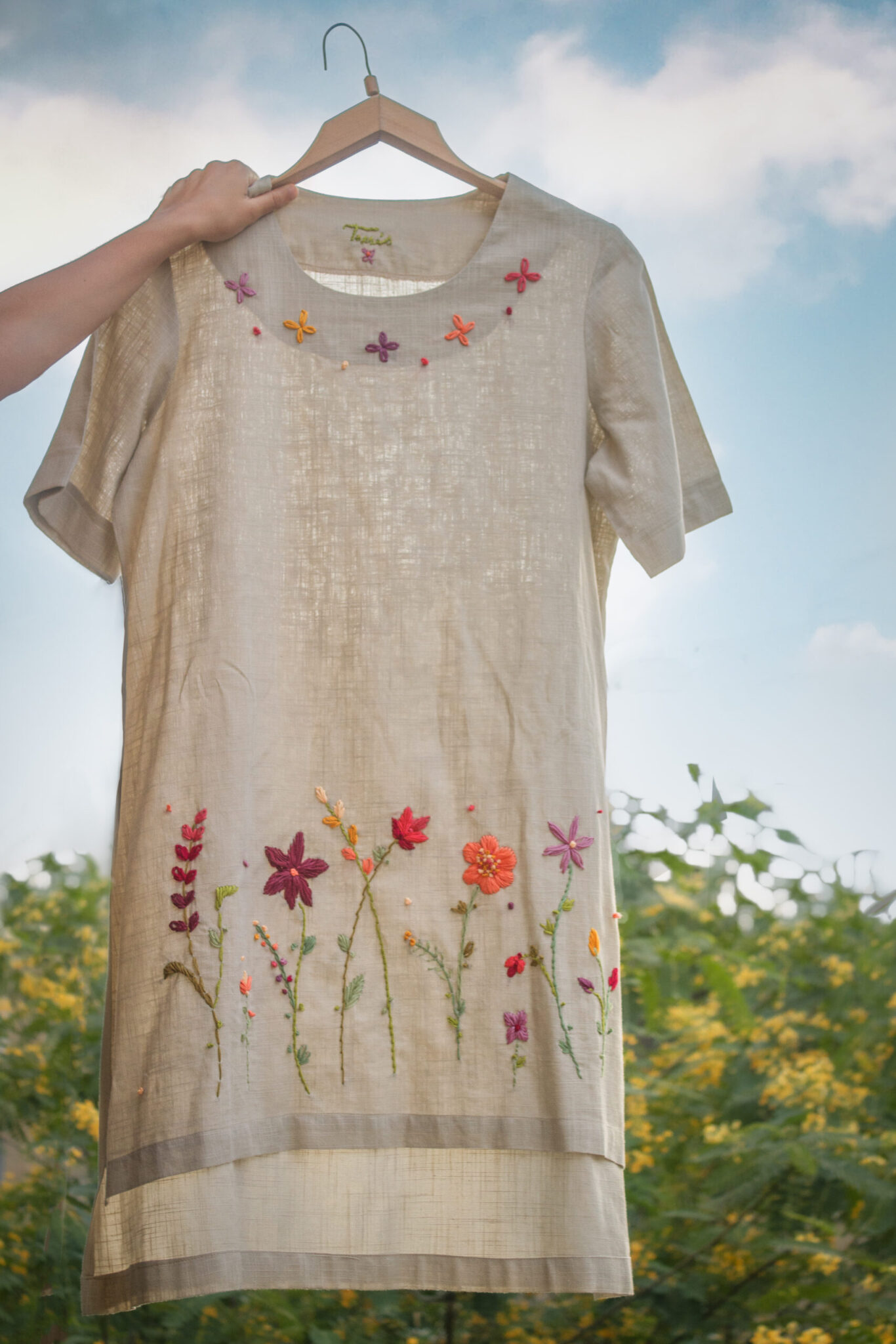 Floral Beige Linen Dress 1 Floral Beige Linen Dress