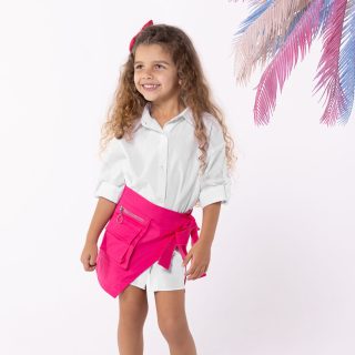 Shirt & Wrap Skirt in Hot Pink