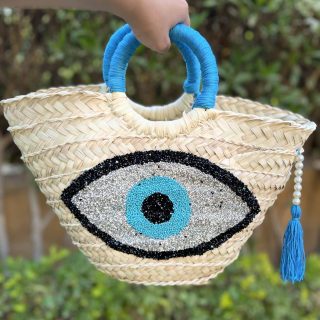 Evil eye straw bag