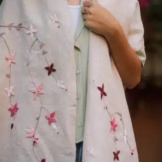 Beige Linen Cherry Blossom Shawl