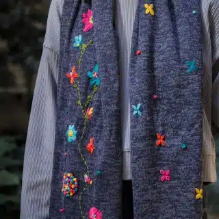 Navy blue wool floral scarf