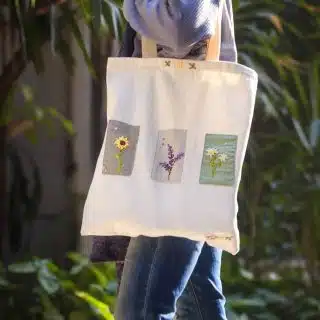 Three Flowers Linen Patches Tote Bag