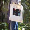 Four Flowers Black Patch Tote Bag