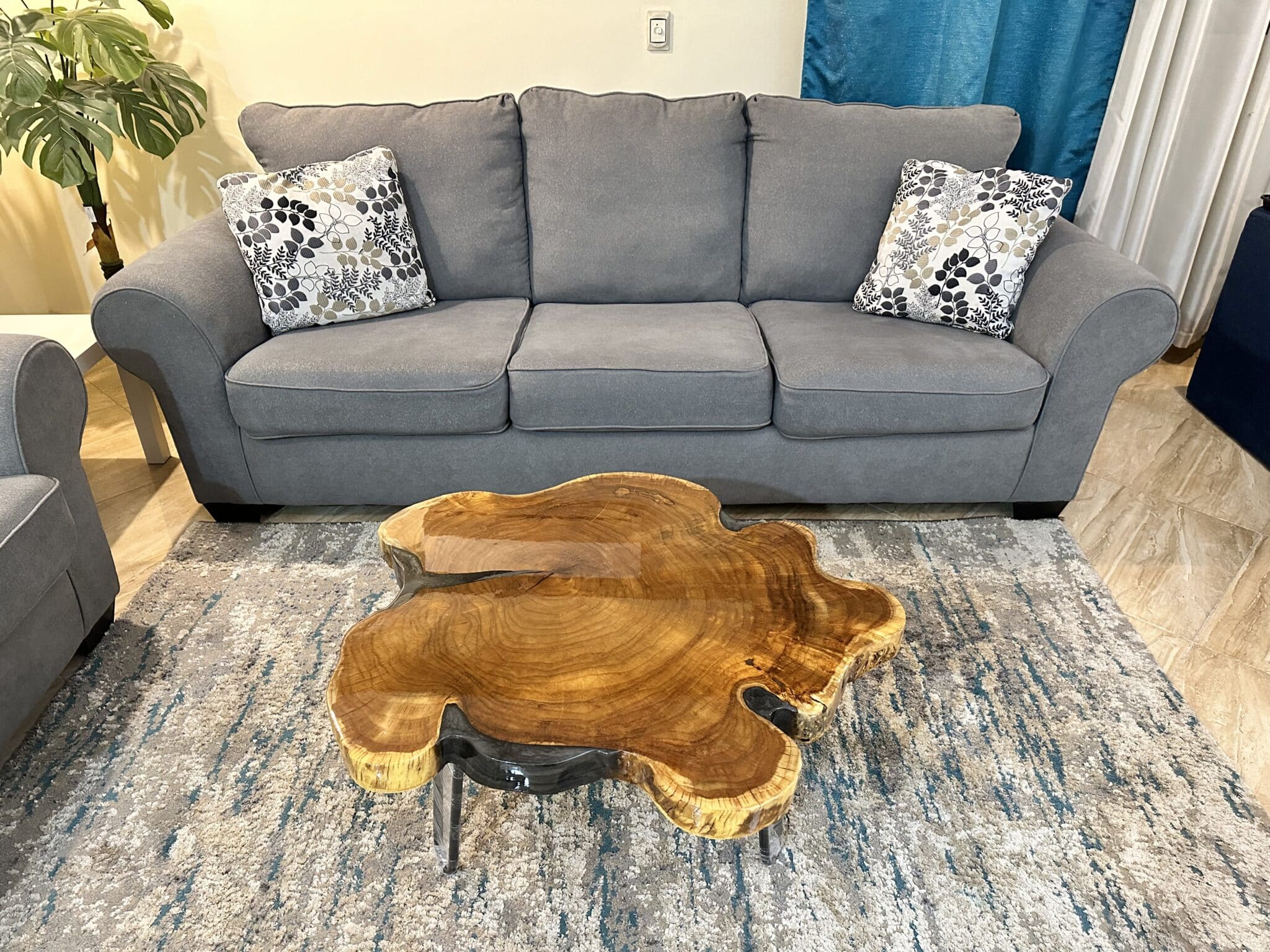 Live Edge Couch Table with Grey Epoxy 5 live edge couch table with cracks filled with grey epoxy