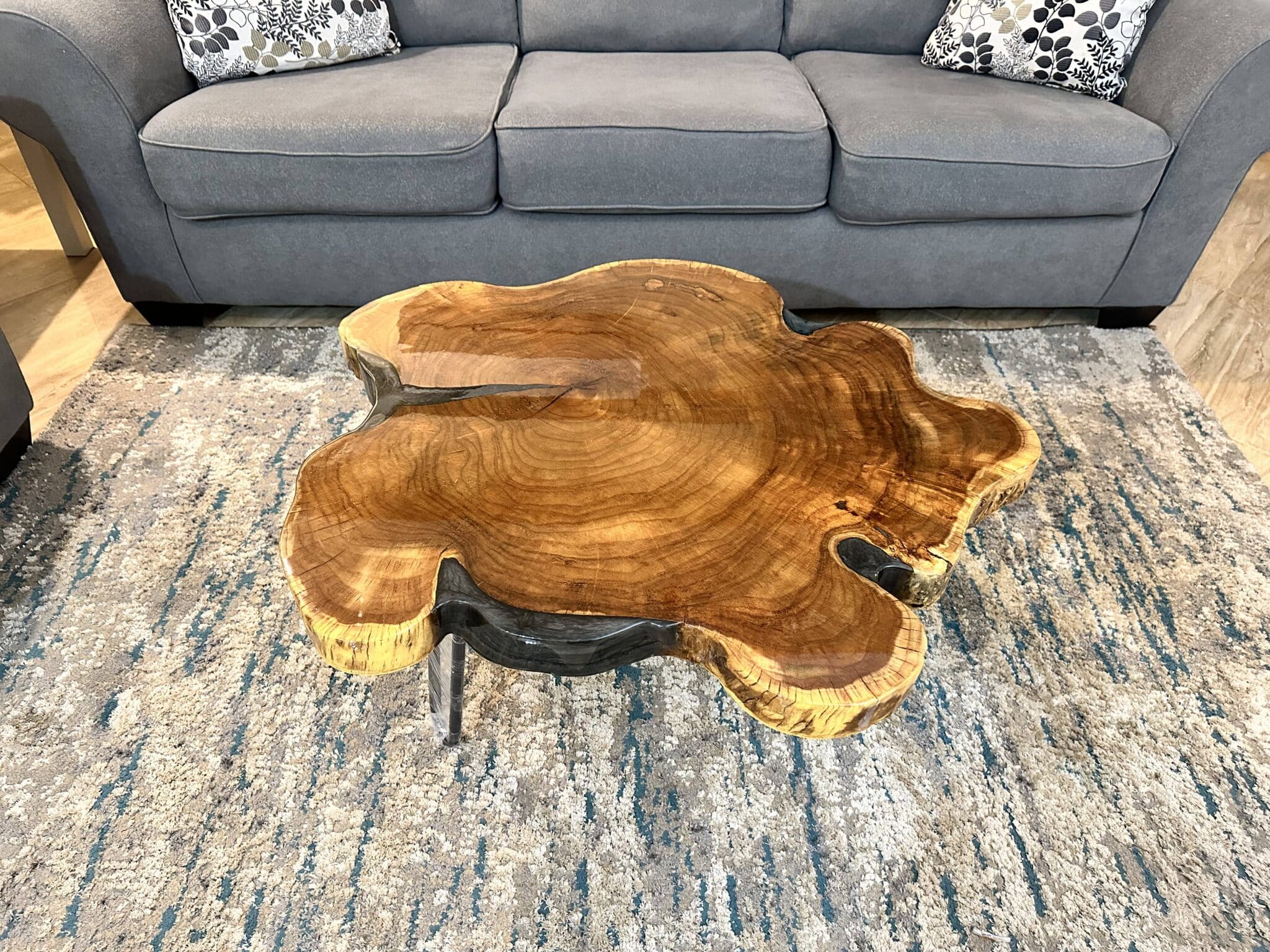 Live Edge Couch Table with Grey Epoxy 4 live edge couch table with cracks filled with grey epoxy