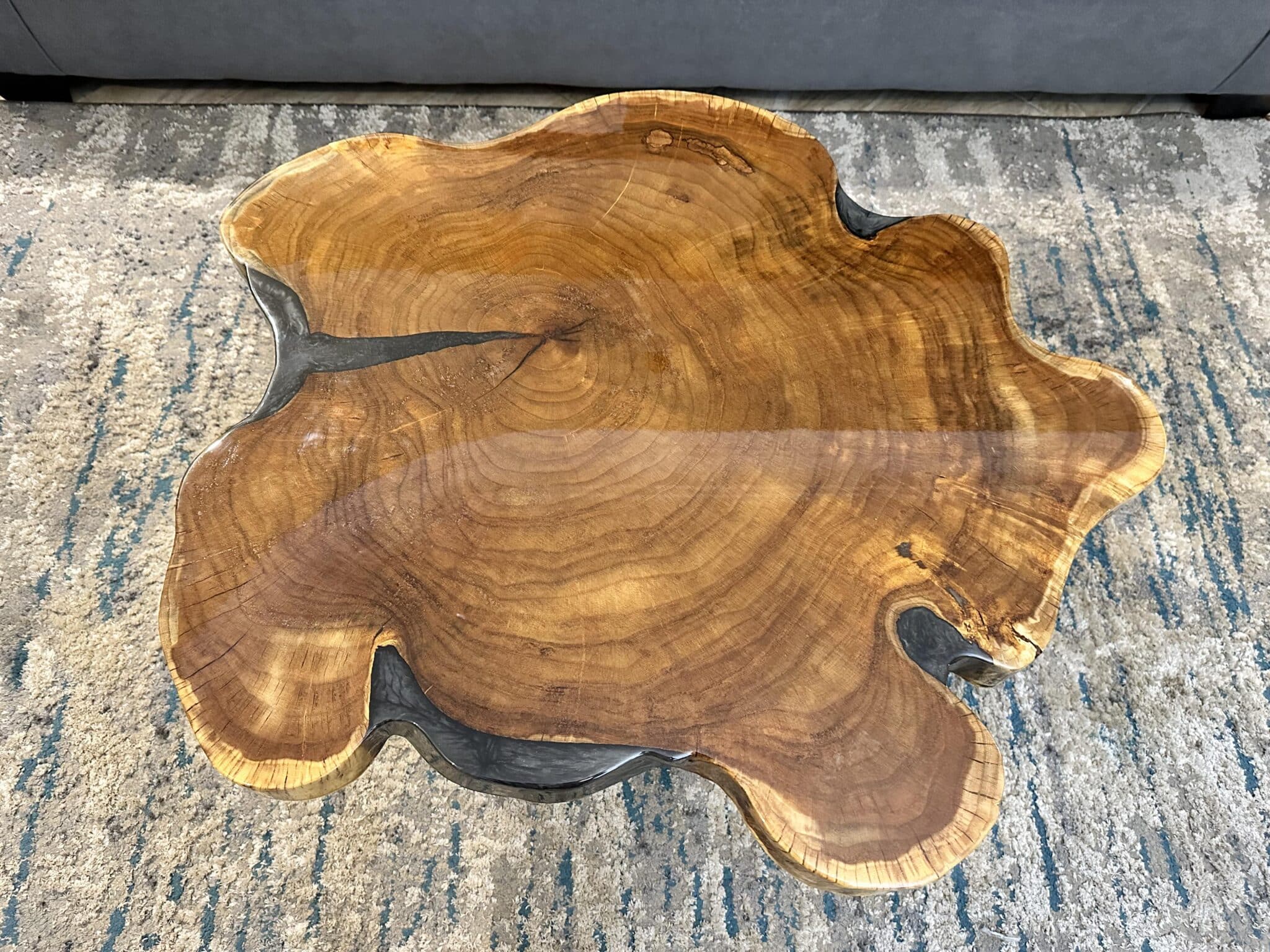 Live Edge Couch Table with Grey Epoxy 3 live edge couch table with cracks filled with grey epoxy