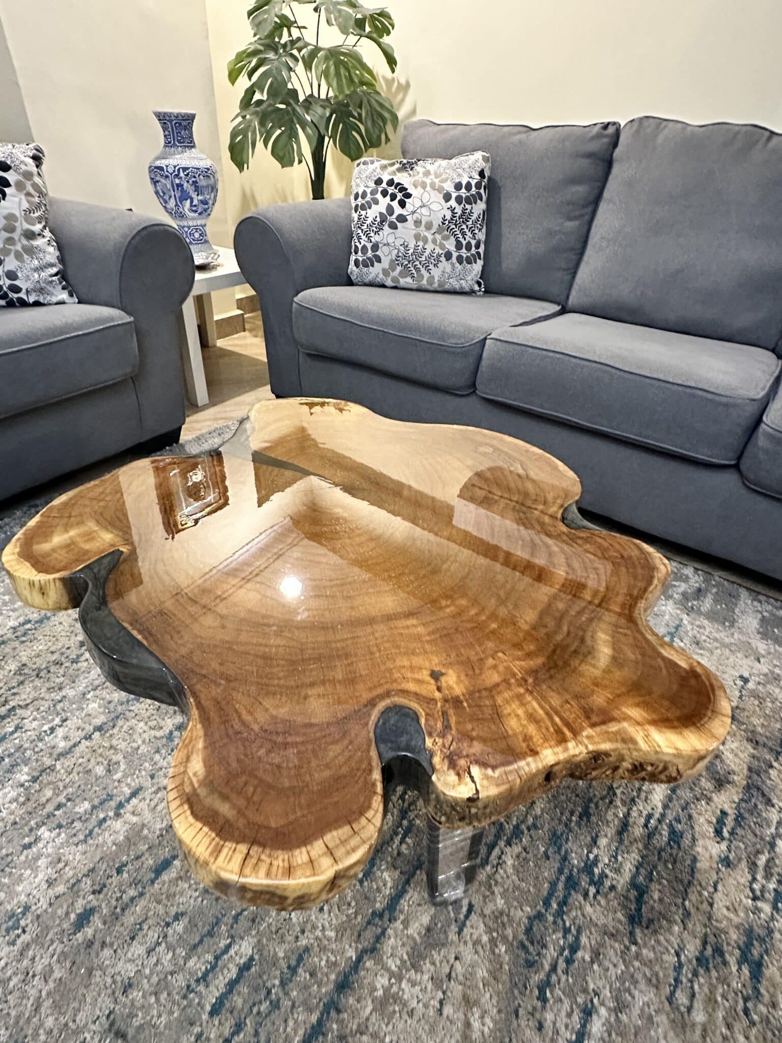 Live Edge Couch Table with Grey Epoxy 2 live edge couch table with cracks filled with grey epoxy