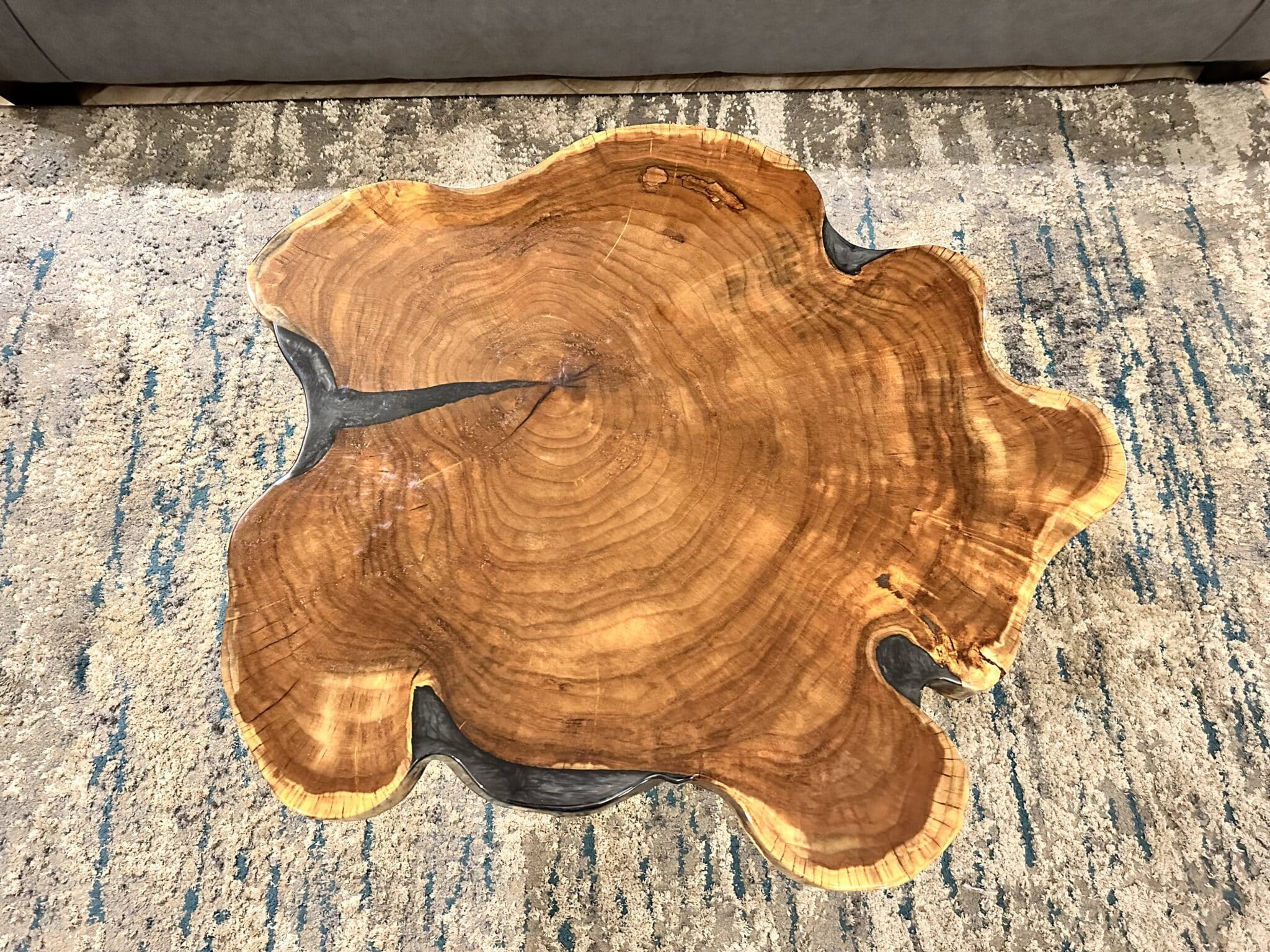 Live Edge Couch Table with Grey Epoxy 6 live edge couch table with cracks filled with grey epoxy