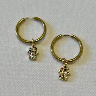 Stainless steel round earrings with fatima hand medium size