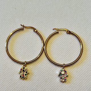 Stainless steel round earrings large Fatima hand