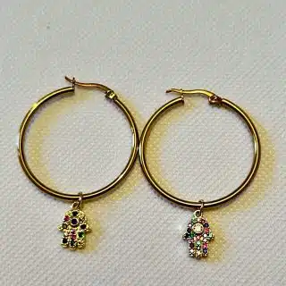 Stainless steel round earrings large Fatima hand