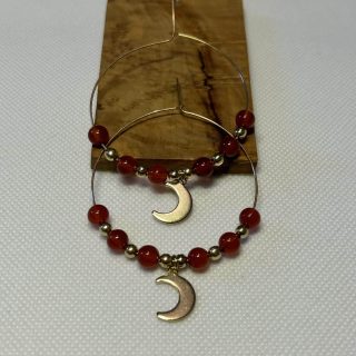 Stainless steel round earrings XL with agate pearls