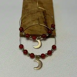 Stainless steel round earrings XL with agate pearls