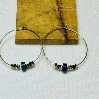 Stainless steel round earrings L with lapis lazulis pearls