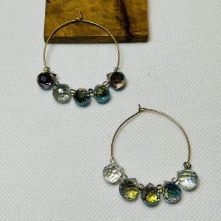 Stainless steel round earrings L with real cristal