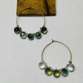 Stainless steel round earrings L with real cristal