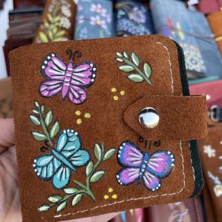 Butterfly suede leather wallet