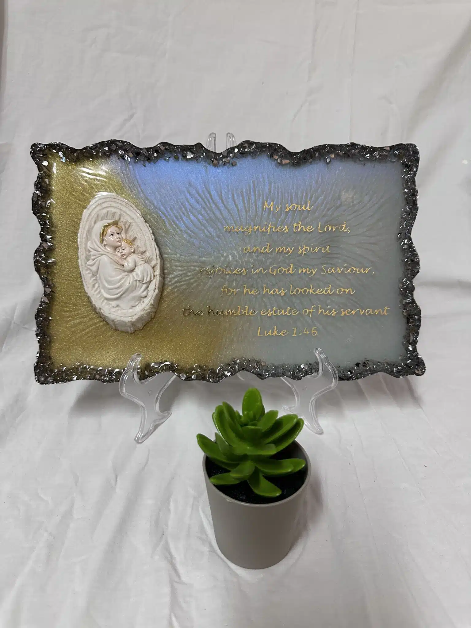 Christian Tableau with Bible Verse 3 christian resin tableau with bible verse and st. mary statue