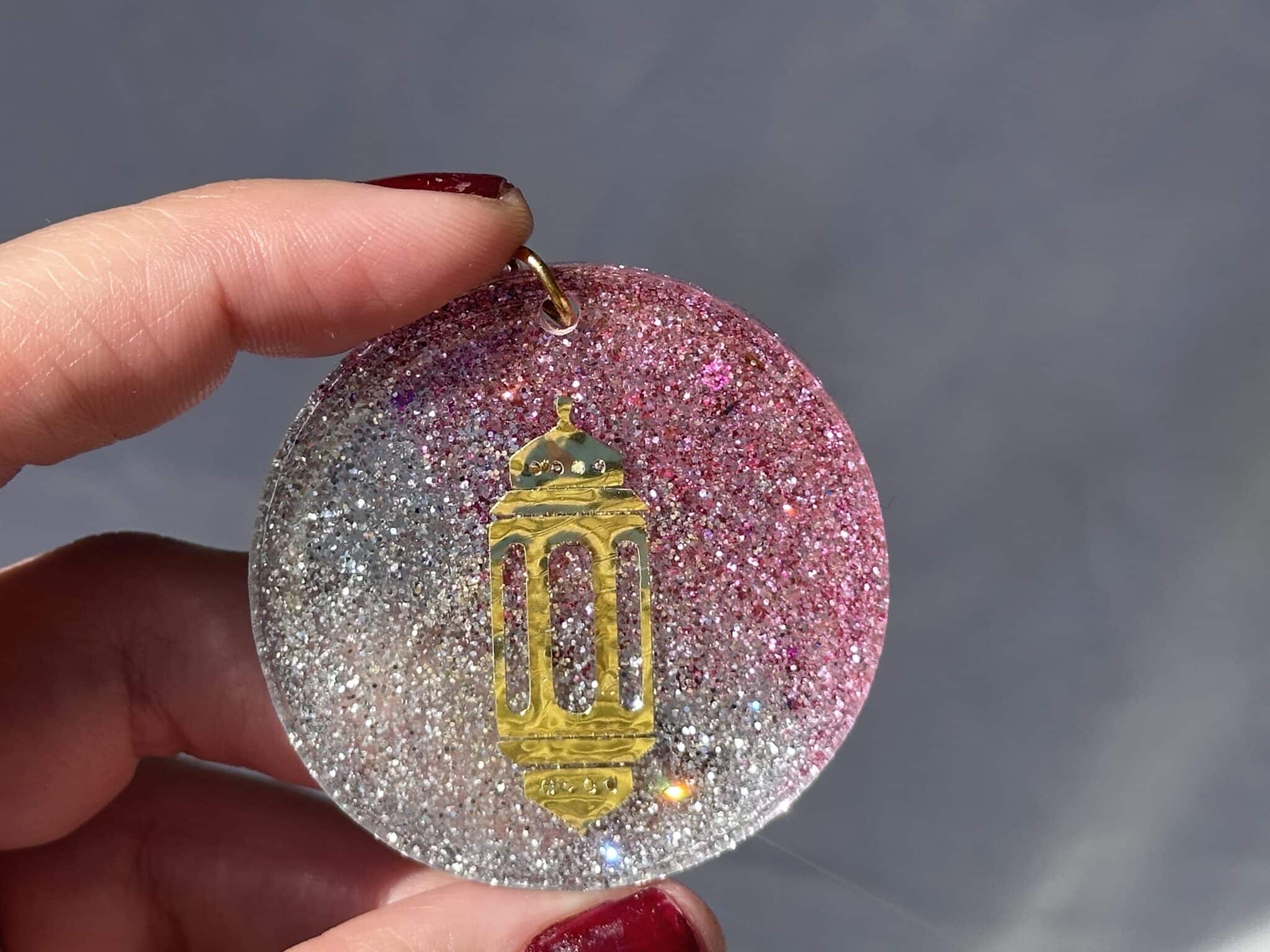 Pink Glitter Ramadan Magnets / Key Chains 4 pink and silver glitter ramadan key chain