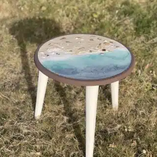 Wooden side table, made of wood and resin