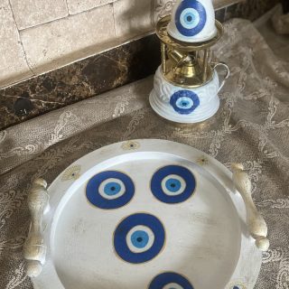 Tray with Turkish Coffee Set Greek Eye