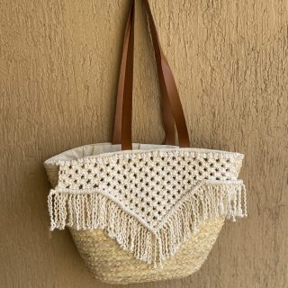 macrame straw bag, Summer straw bag , macrame sea bag