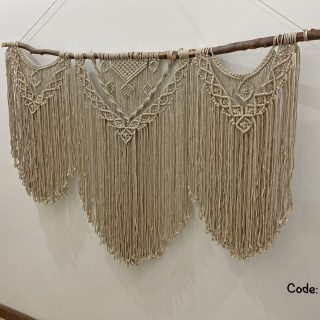 Large macrame wall hanging of 3 panels of macrame knots