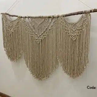 Large macrame wall hanging of 3 panels of macrame knots