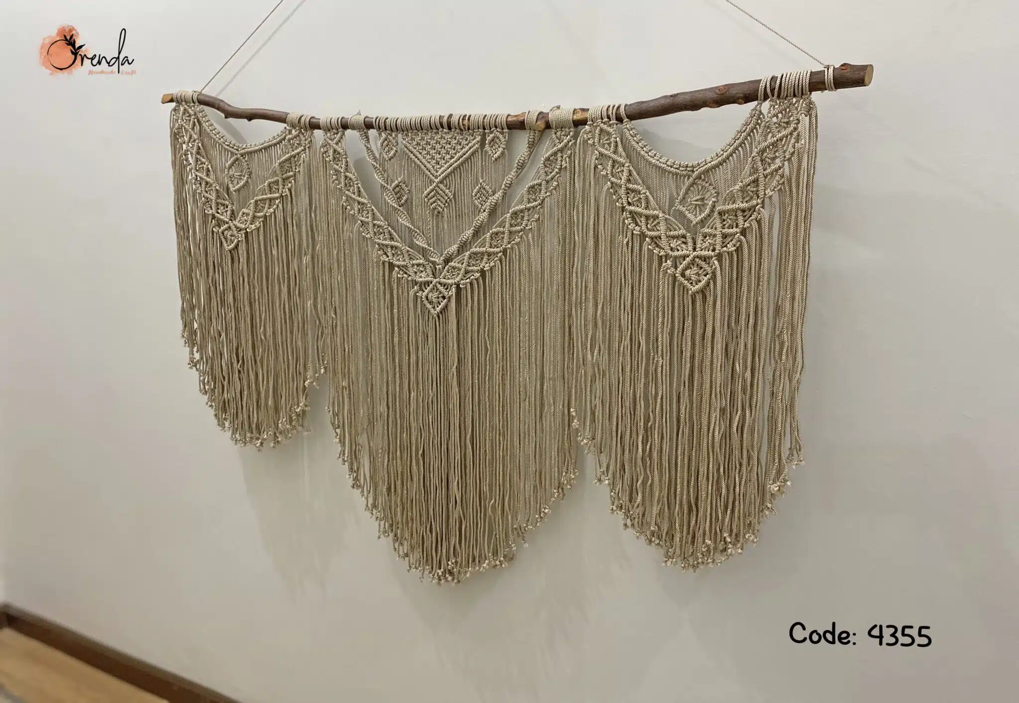 Large macrame wall hanging of 3 panels of macrame knots 1 Large macrame wall hanging of 3 panels of macrame knots