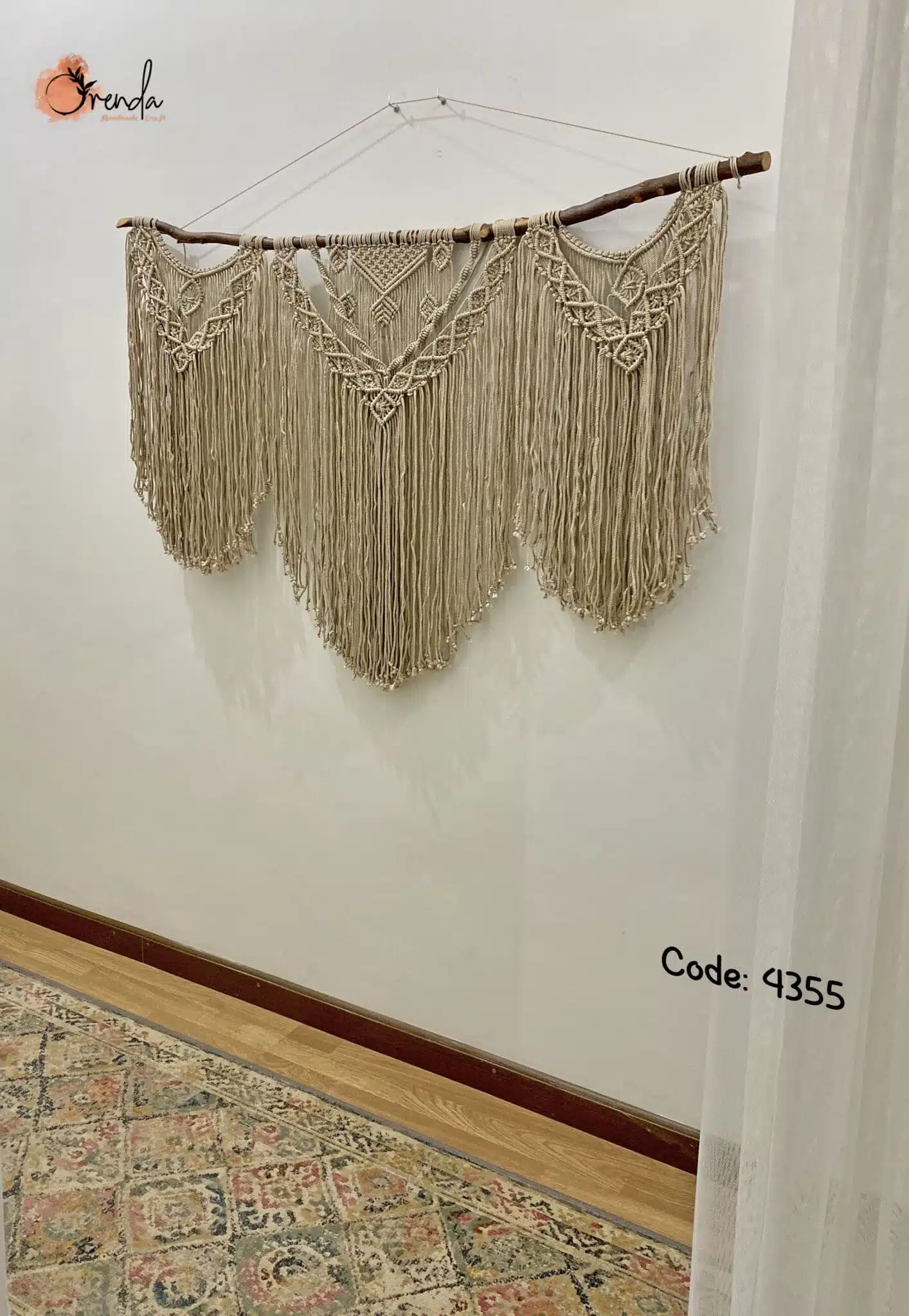 Large macrame wall hanging of 3 panels of macrame knots 3 IMG E9763 scaled