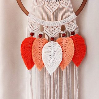Macrame Feathers Wall Hanging - معلقة ورق الشجر من المكرمية - Color 1
