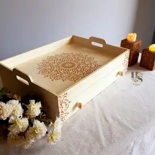 Tray with drawer natural wood