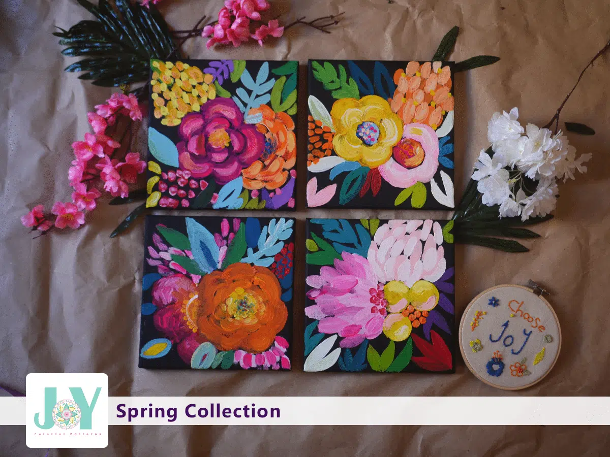 Spring Flower Paintings set 6 JOY