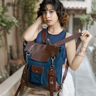 GENUINE LEATHER BROWN - BLUE UNISEX BACKPACK BAG