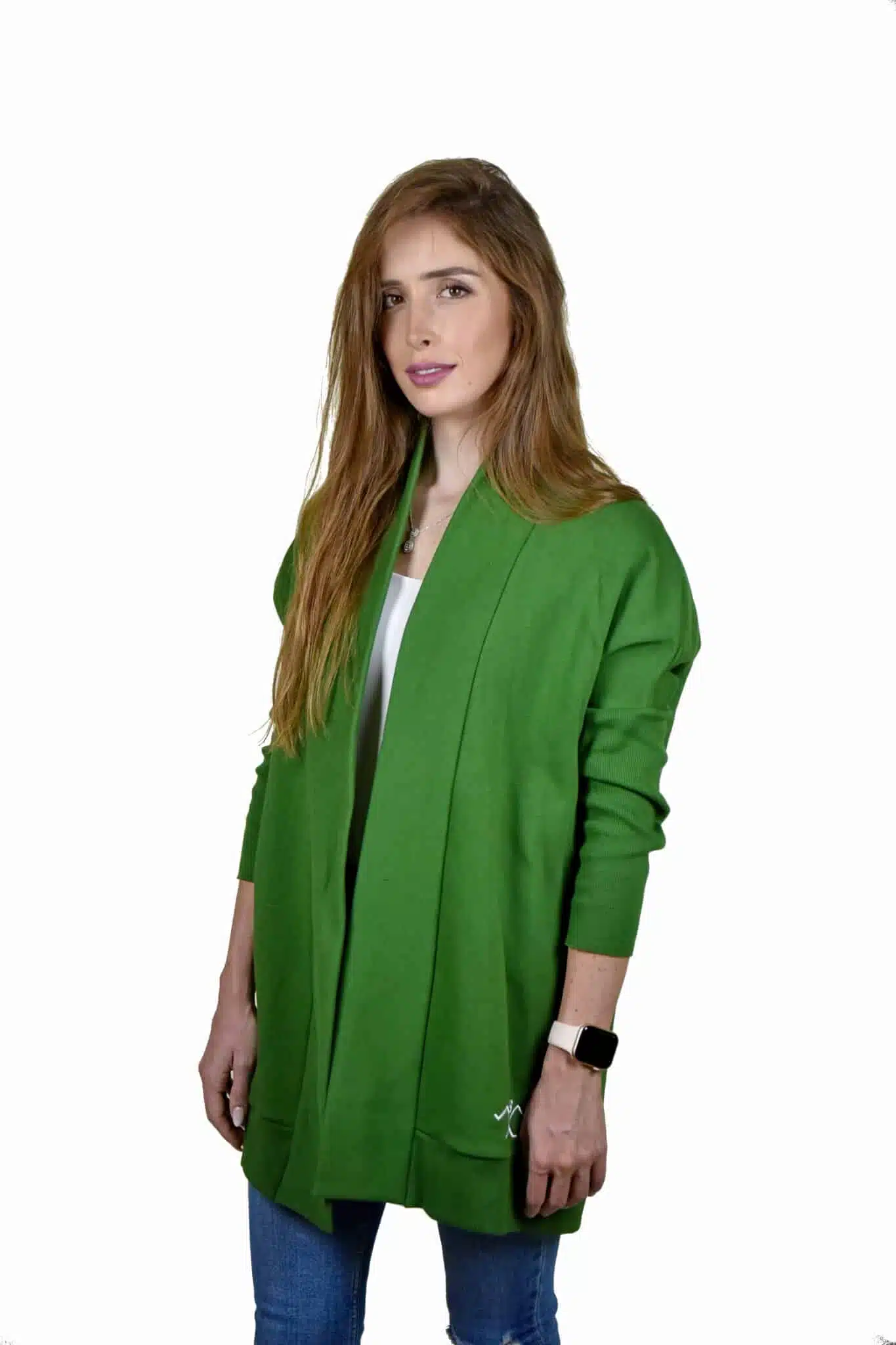 Green Ribbed Sleeve Cadigan 2 MAS8909 scaled