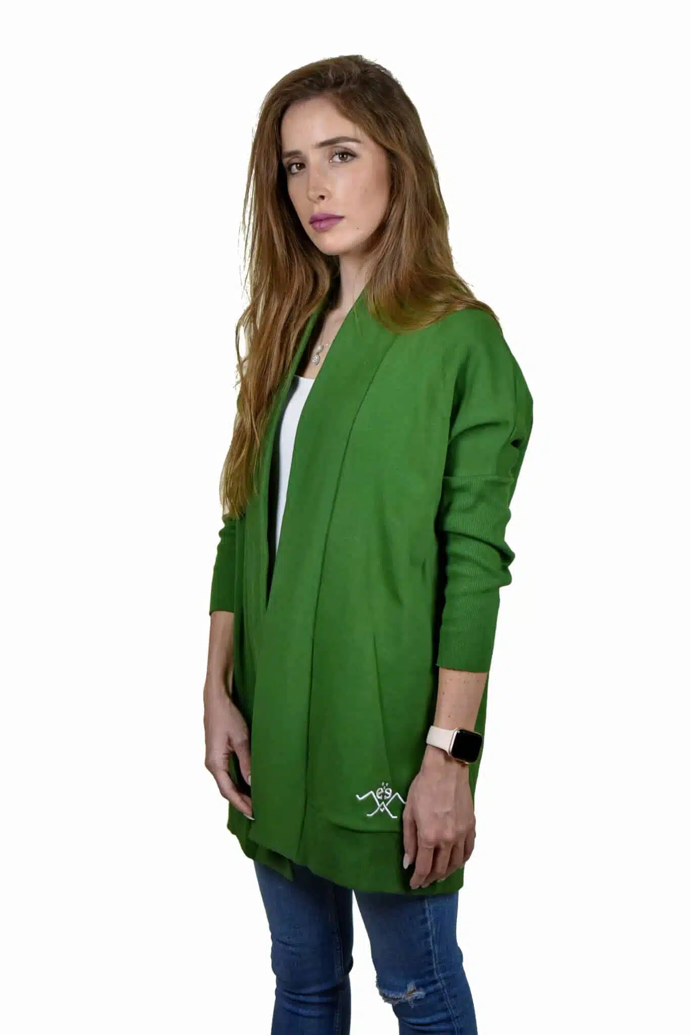 Green Ribbed Sleeve Cadigan 3 MAS8914 scaled