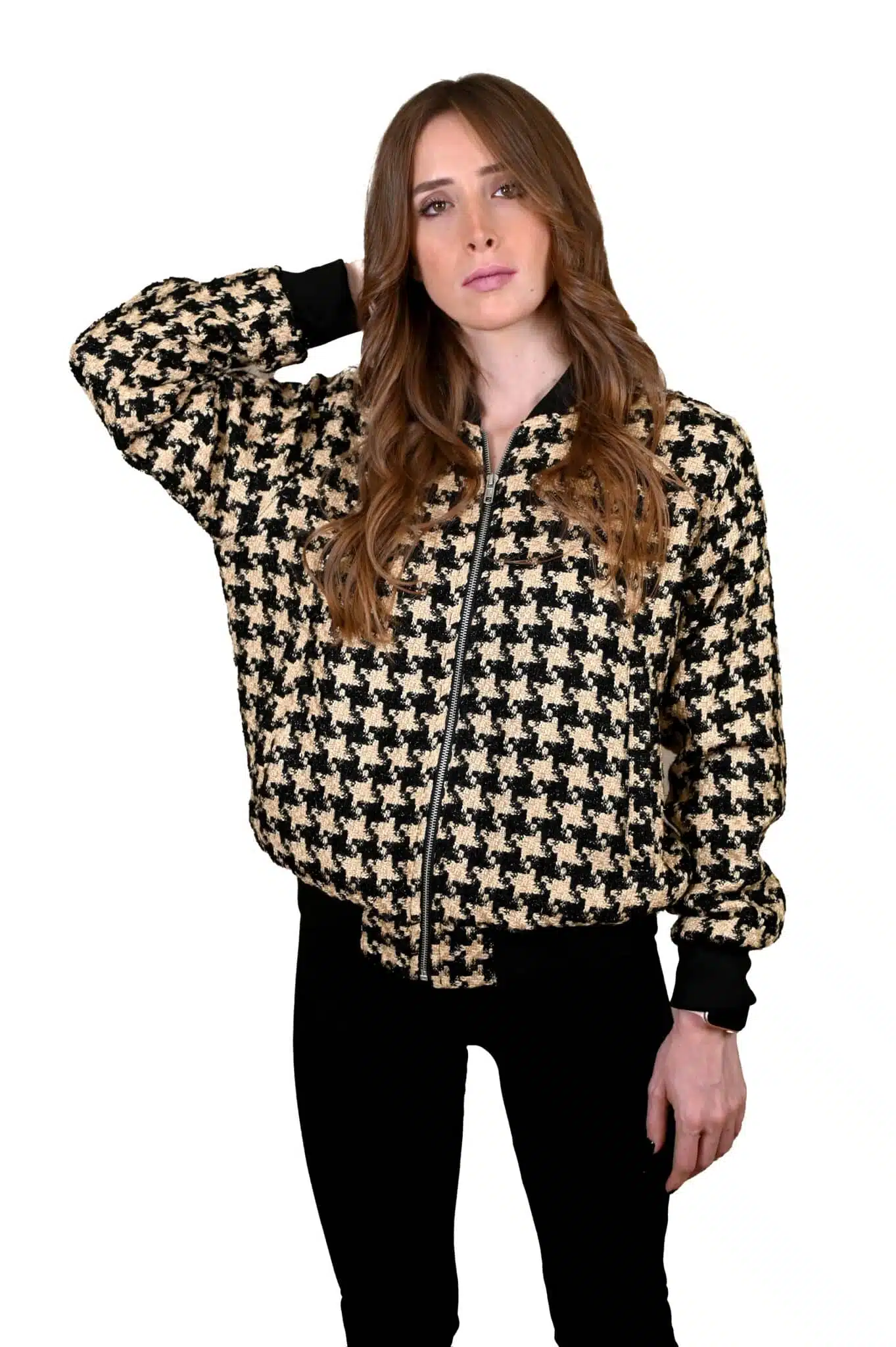 Beige Black Pied de poule bomber jacket 2 MAS 0550 scaled
