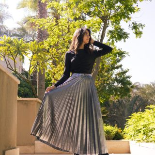 Silver Metallic plisse Skirt