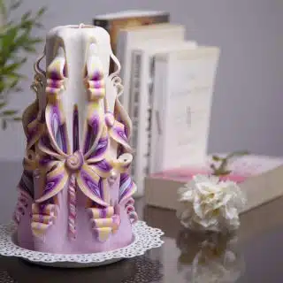 Soft Rose with purple inside carved candle