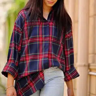 Navy Blue Stewart tartan shirt