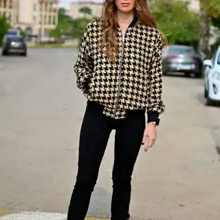 Beige Black Pied de poule bomber jacket
