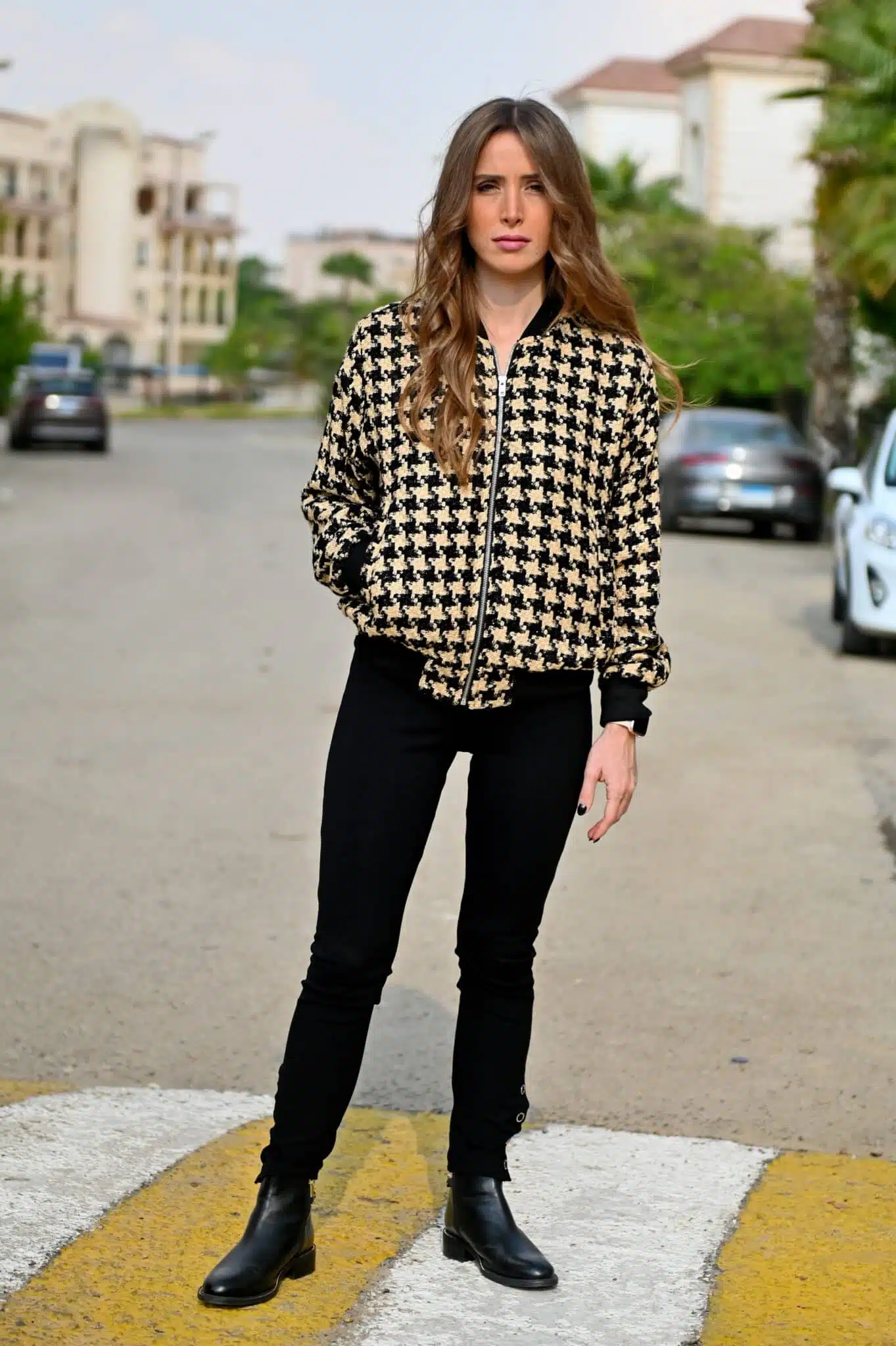 Beige Black Pied de poule bomber jacket 1 Beige Black Pied de poule bomber jacket