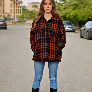 Dark Orange Black Plaid Sh-acket