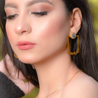 Handmade Copper set plated with gold 18k with seashells stones