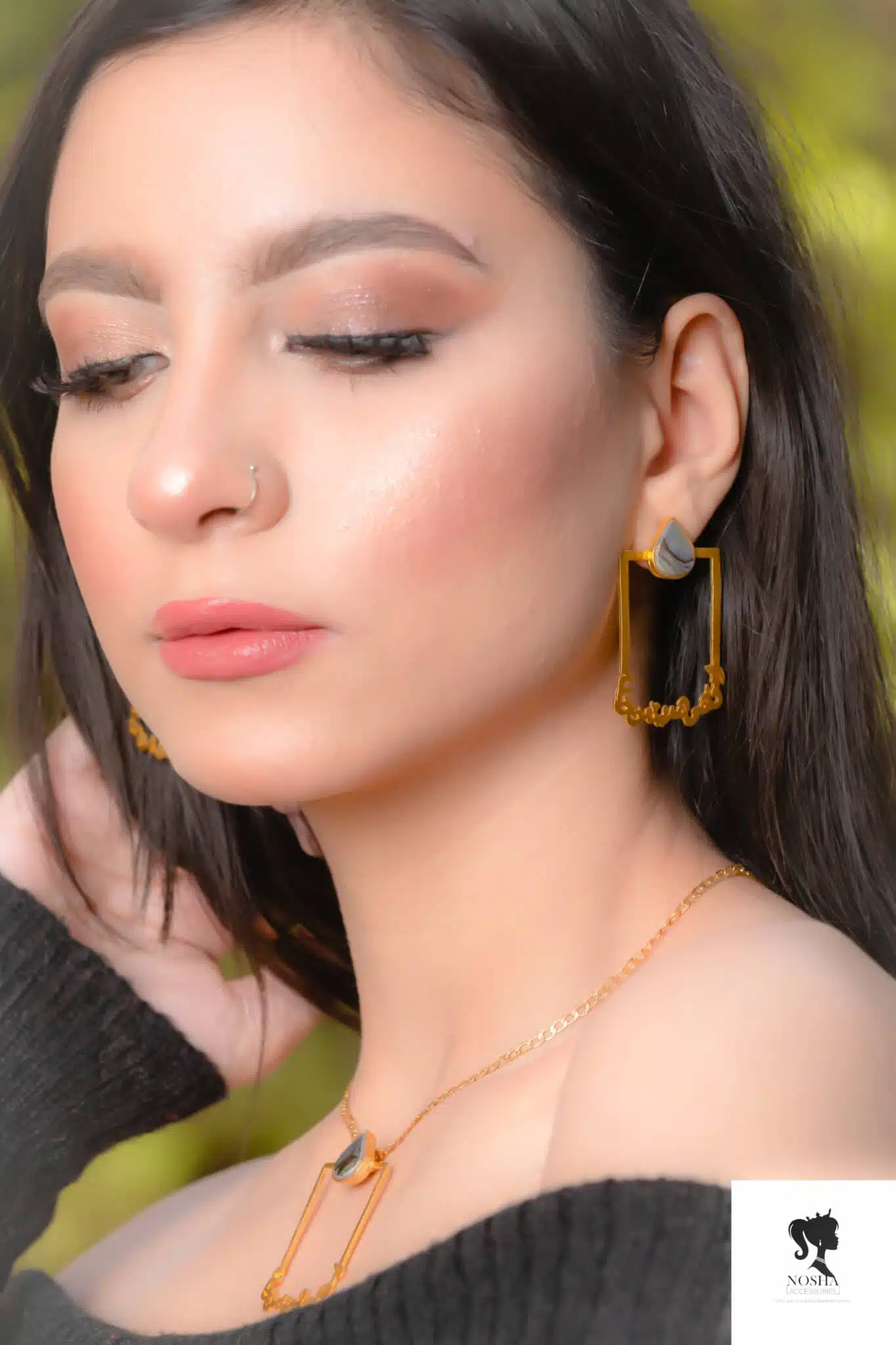 Handmade Copper set plated with gold 18k with seashells stones 1 Handmade Copper set plated with gold 18k with seashells stones