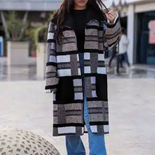Black x brown striped wool coat